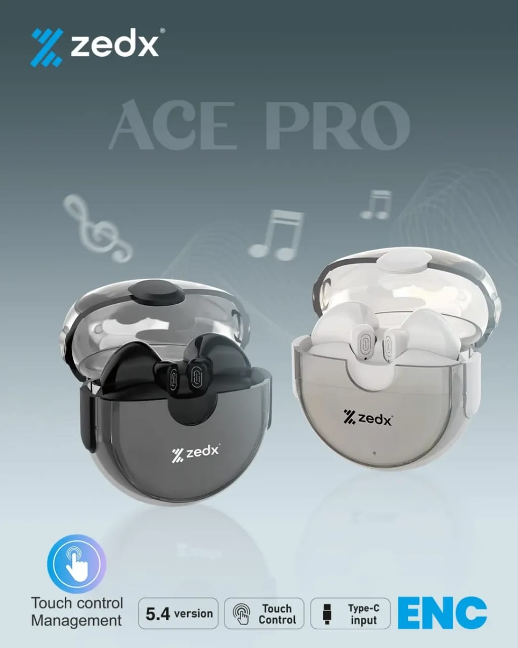 ZedX Ace Pro Wireless Earbuds – Noise Cancelling, Touch Control, and Immersive Sound