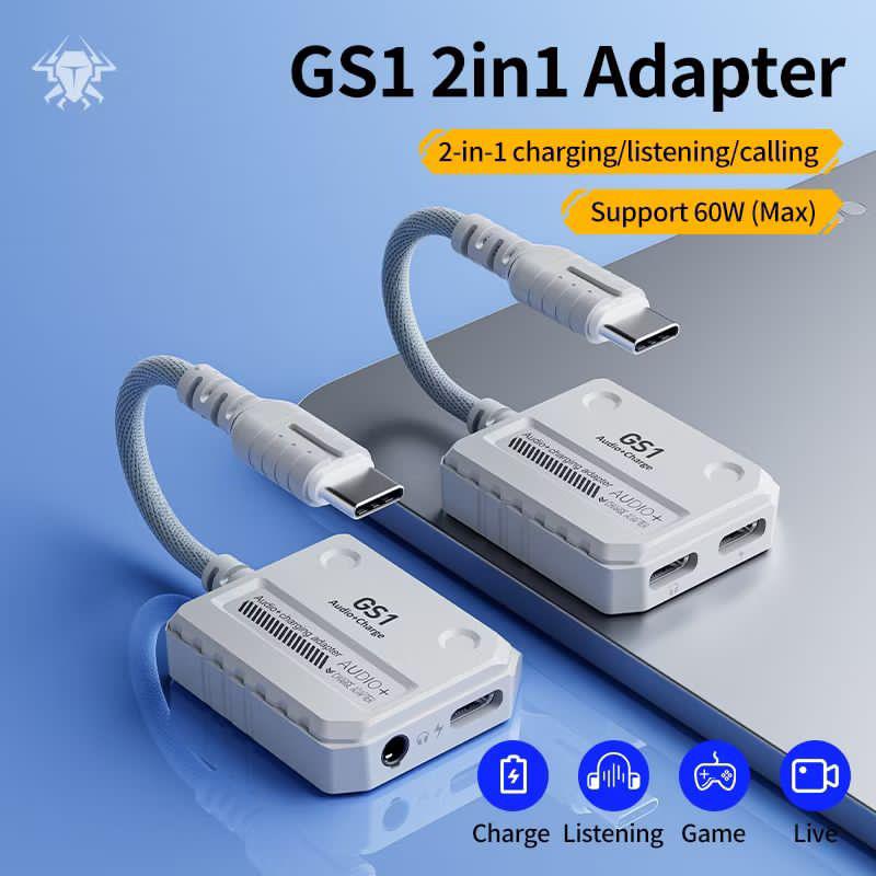 Plextone GS1 2 in 1 Gaming Adapter with Type-C 60W Fast Charging & 3.5mm 3D Stereo Sound.