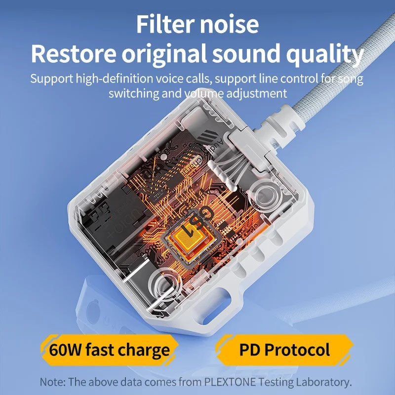 Plextone GS1 2 in 1 Gaming Adapter with Type-C 60W Fast Charging & 3.5mm 3D Stereo Sound.