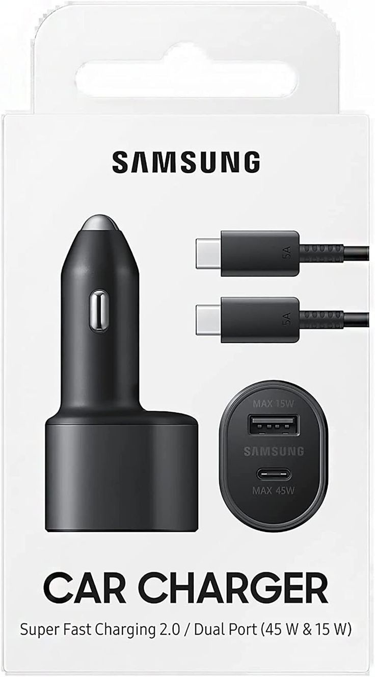 Samsung Phone Car Charger 45W + 15W Super Fast Charging 2.0 Type C + Type A