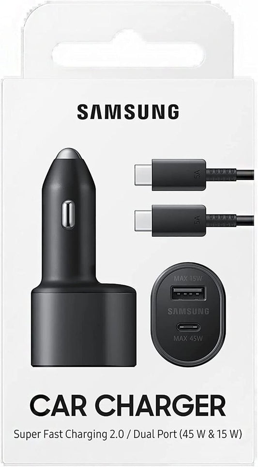 Samsung Phone Car Charger 45W + 15W Super Fast Charging 2.0 Type C + Type A