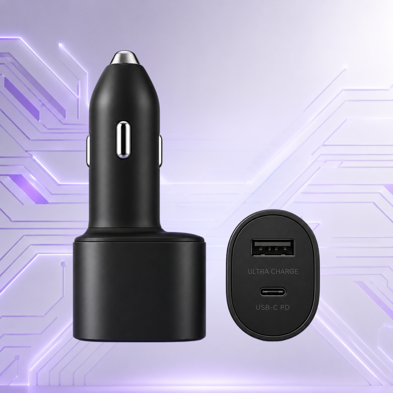 Samsung 45W Dual Port Car Charger USB-C PD fast charging adapter for Samsung Galaxy smartphones in car
