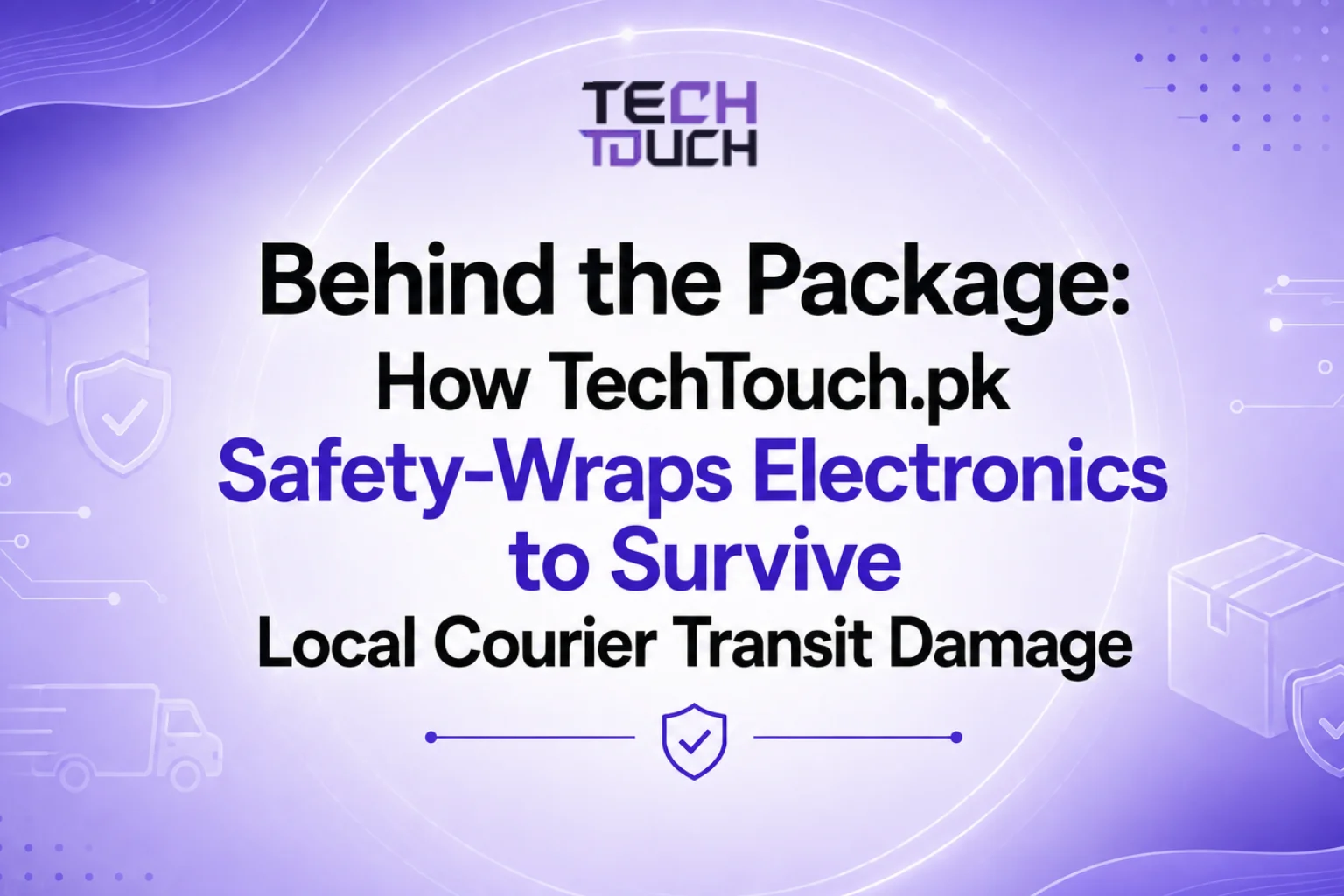 TechTouch blog banner displaying the title Behind the Package How TechTouch.pk Safety-Wraps Electronics to Survive Local Courier Transit Damage.