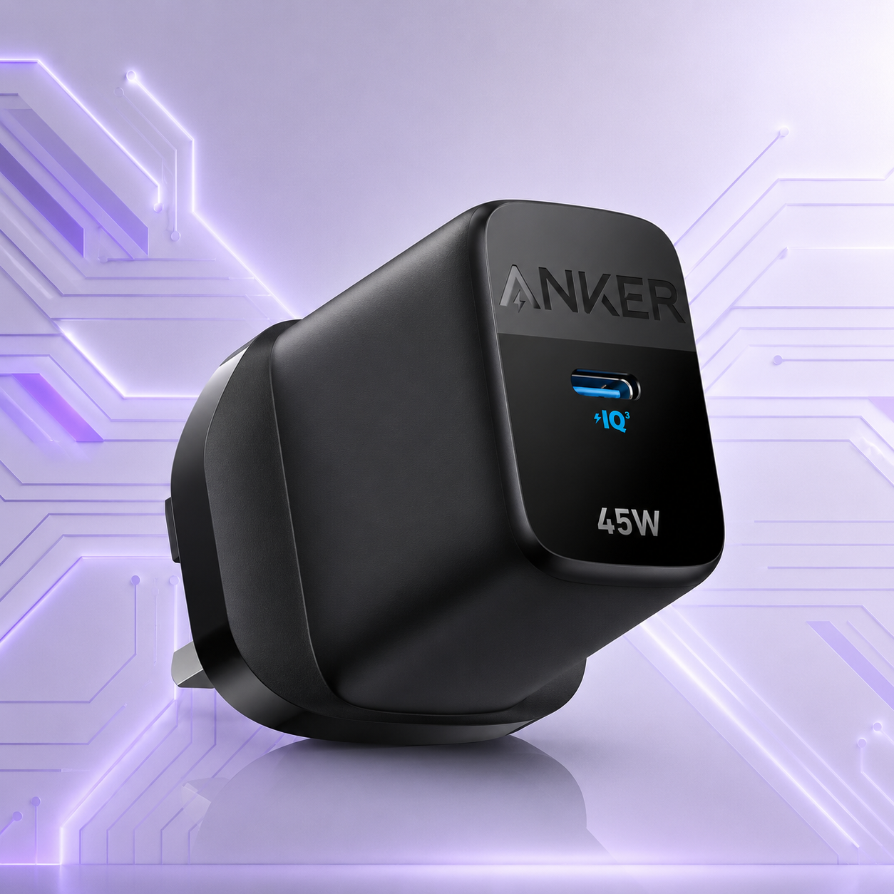 Original Anker 45W USB-C fast charger featuring PowerIQ 3.0 technology, ideal for charging iPhone, Samsung Galaxy, Google Pixel, Nothing Phone, OnePlus, and other USB-C devices in Pakistan.