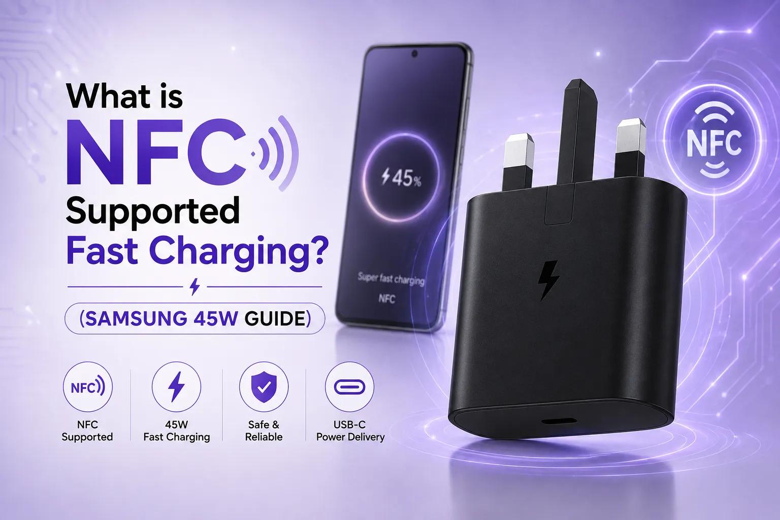 Samsung 45W fast charger for NFC-supported charging and compatible Galaxy smartphones